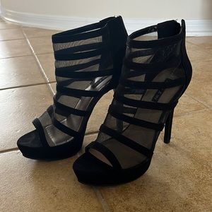 Black open toe stilettos